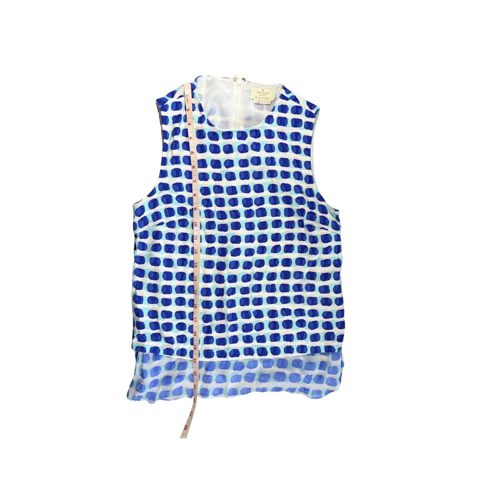 Kate Spade Island Stamp Top XS Blue White Geometric Layered Sleeveless Blouse - Picture 5 of 8